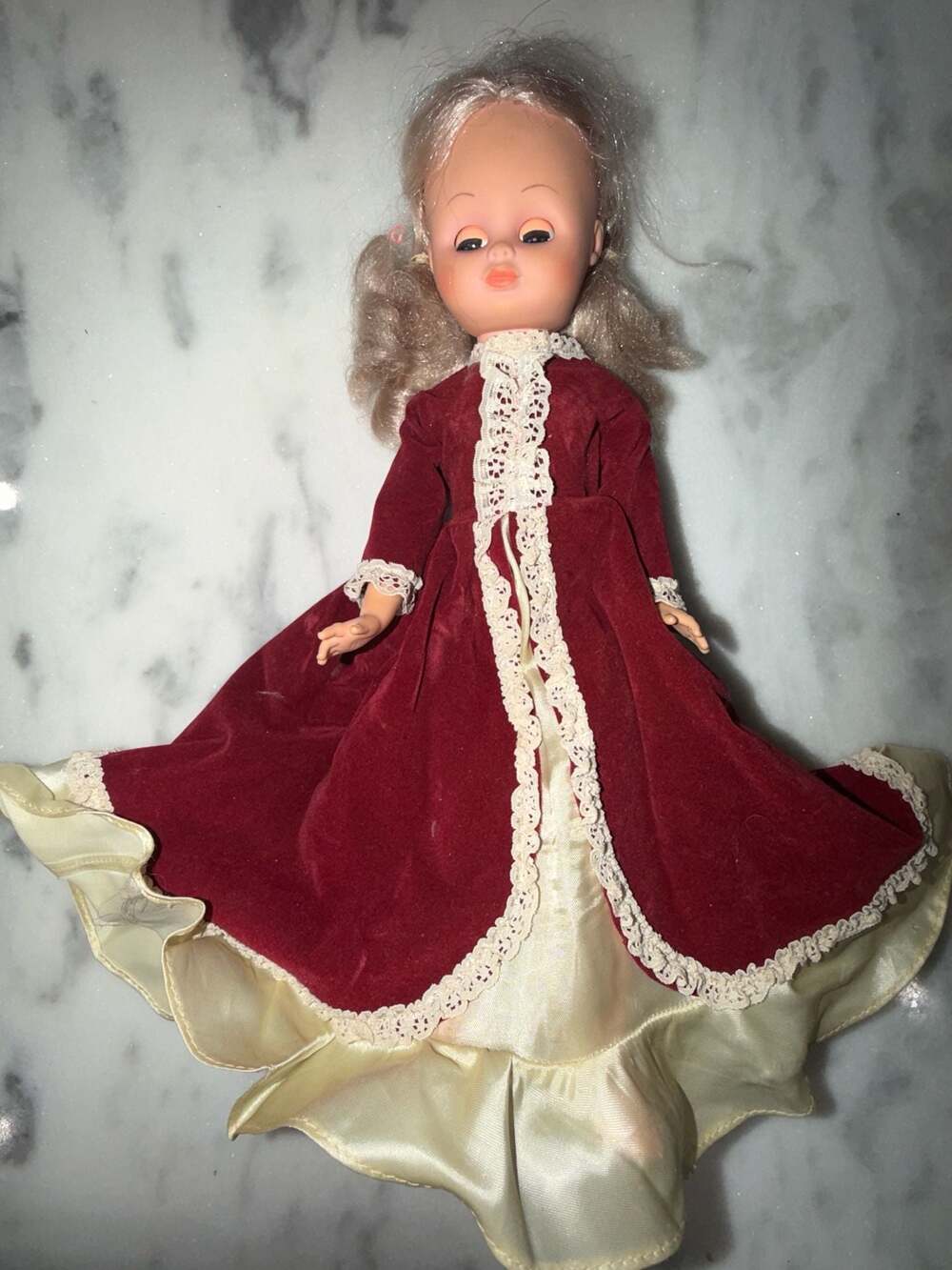 Vintage Doll Collectible From Eugene Doll Co.--15in.Tall Red Velvet Dress